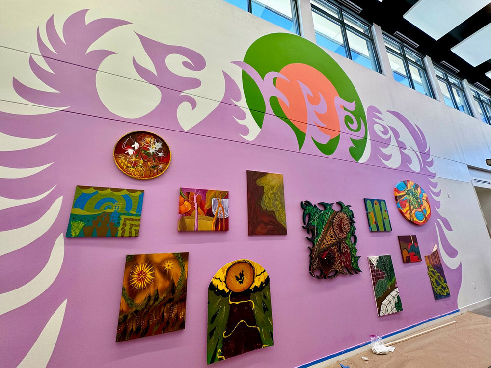 Students’ paintings are incorporated into a site-specific mural by Carlos Rosales-Silva 